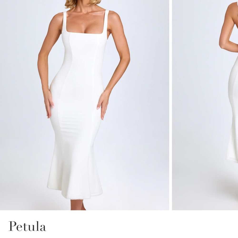 P'tula White Sheath Midi Dress Square Neck Sleeveless